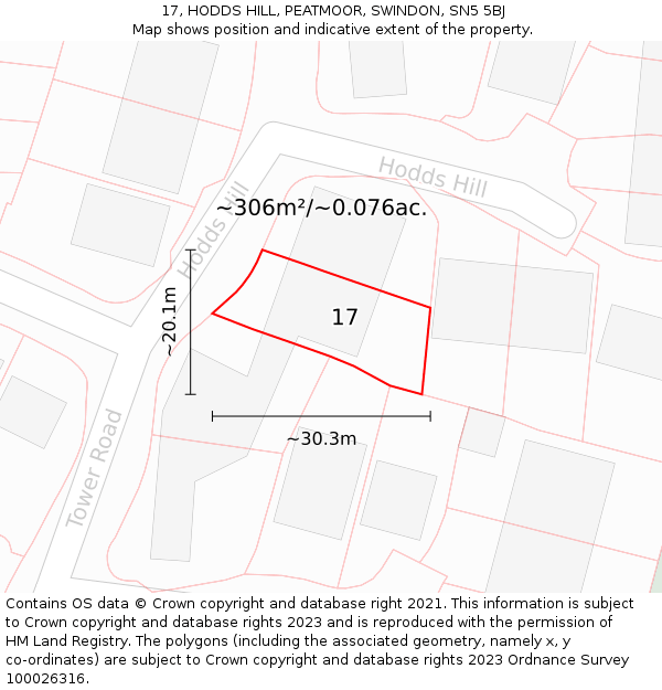 17, HODDS HILL, PEATMOOR, SWINDON, SN5 5BJ: Plot and title map