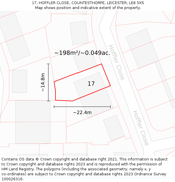 17, HOFFLER CLOSE, COUNTESTHORPE, LEICESTER, LE8 5XS: Plot and title map