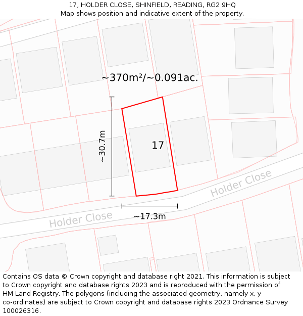 17, HOLDER CLOSE, SHINFIELD, READING, RG2 9HQ: Plot and title map
