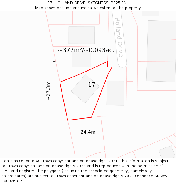 17, HOLLAND DRIVE, SKEGNESS, PE25 3NH: Plot and title map