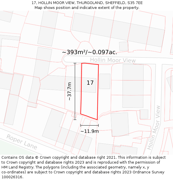 17, HOLLIN MOOR VIEW, THURGOLAND, SHEFFIELD, S35 7EE: Plot and title map