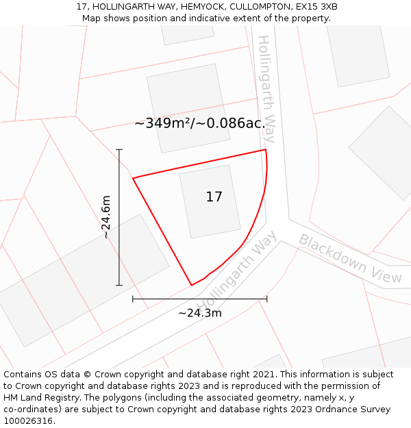 17, HOLLINGARTH WAY, HEMYOCK, CULLOMPTON, EX15 3XB: Plot and title map