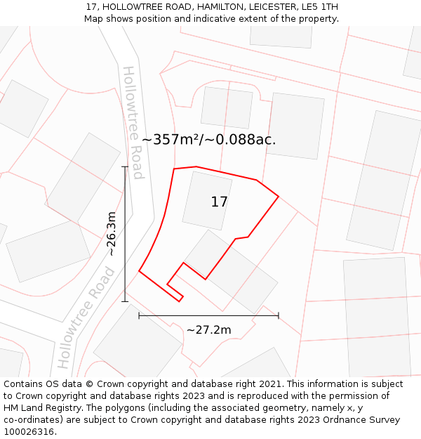 17, HOLLOWTREE ROAD, HAMILTON, LEICESTER, LE5 1TH: Plot and title map