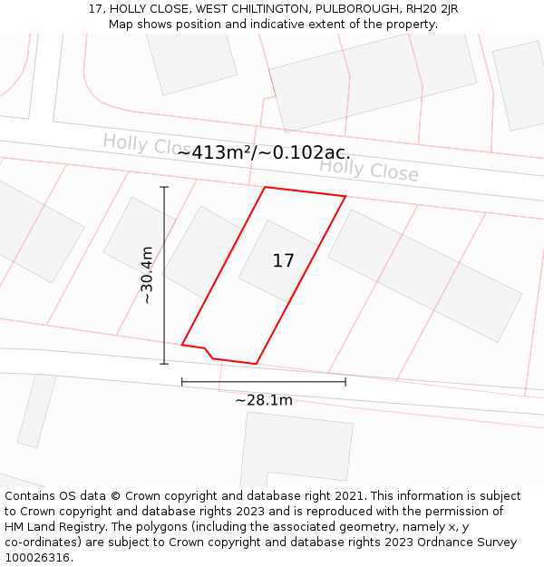 17, HOLLY CLOSE, WEST CHILTINGTON, PULBOROUGH, RH20 2JR: Plot and title map