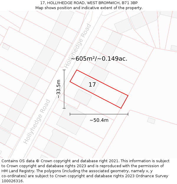 17, HOLLYHEDGE ROAD, WEST BROMWICH, B71 3BP: Plot and title map