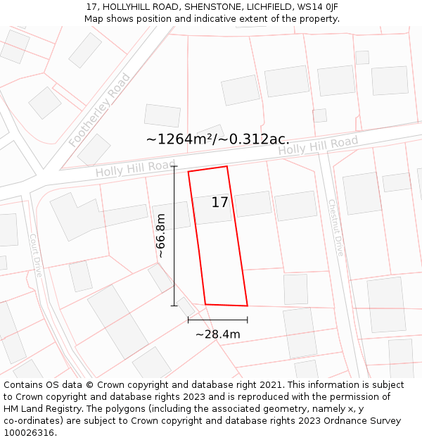 17, HOLLYHILL ROAD, SHENSTONE, LICHFIELD, WS14 0JF: Plot and title map