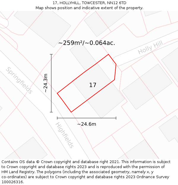 17, HOLLYHILL, TOWCESTER, NN12 6TD: Plot and title map