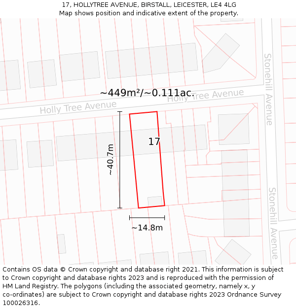 17, HOLLYTREE AVENUE, BIRSTALL, LEICESTER, LE4 4LG: Plot and title map