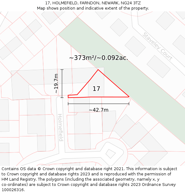 17, HOLMEFIELD, FARNDON, NEWARK, NG24 3TZ: Plot and title map