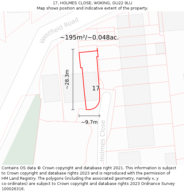 17, HOLMES CLOSE, WOKING, GU22 9LU: Plot and title map