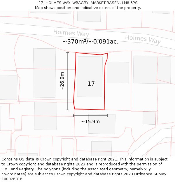 17, HOLMES WAY, WRAGBY, MARKET RASEN, LN8 5PS: Plot and title map