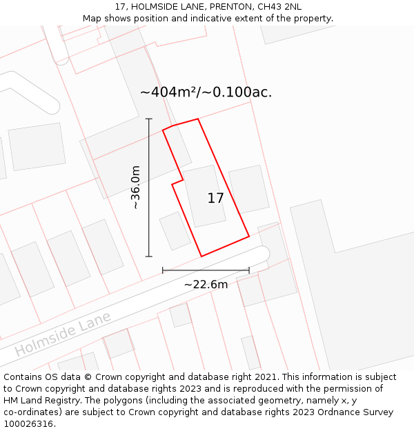 17, HOLMSIDE LANE, PRENTON, CH43 2NL: Plot and title map