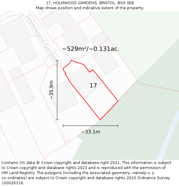 17, HOLMWOOD GARDENS, BRISTOL, BS9 3EB: Plot and title map
