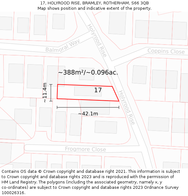 17, HOLYROOD RISE, BRAMLEY, ROTHERHAM, S66 3QB: Plot and title map
