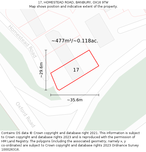 17, HOMESTEAD ROAD, BANBURY, OX16 9TW: Plot and title map