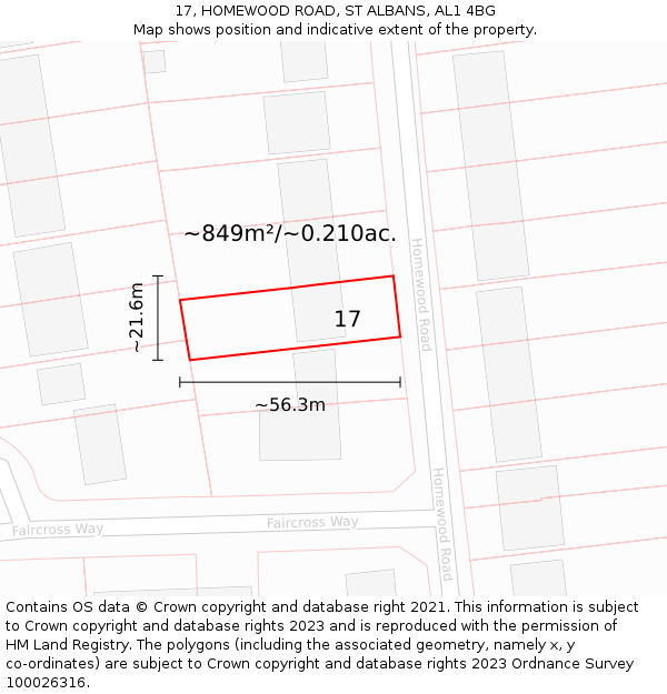 17, HOMEWOOD ROAD, ST ALBANS, AL1 4BG: Plot and title map