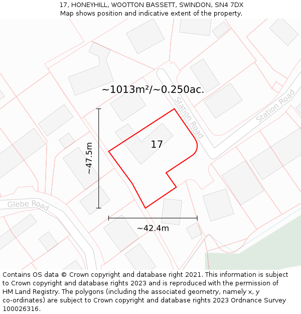 17, HONEYHILL, WOOTTON BASSETT, SWINDON, SN4 7DX: Plot and title map