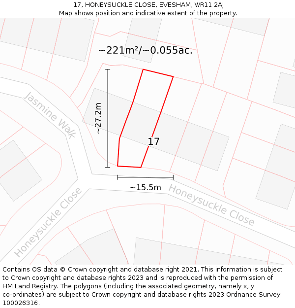 17, HONEYSUCKLE CLOSE, EVESHAM, WR11 2AJ: Plot and title map