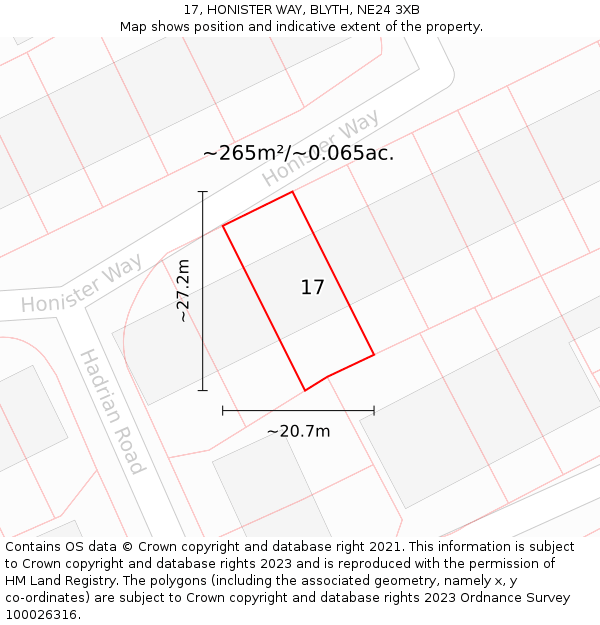 17, HONISTER WAY, BLYTH, NE24 3XB: Plot and title map