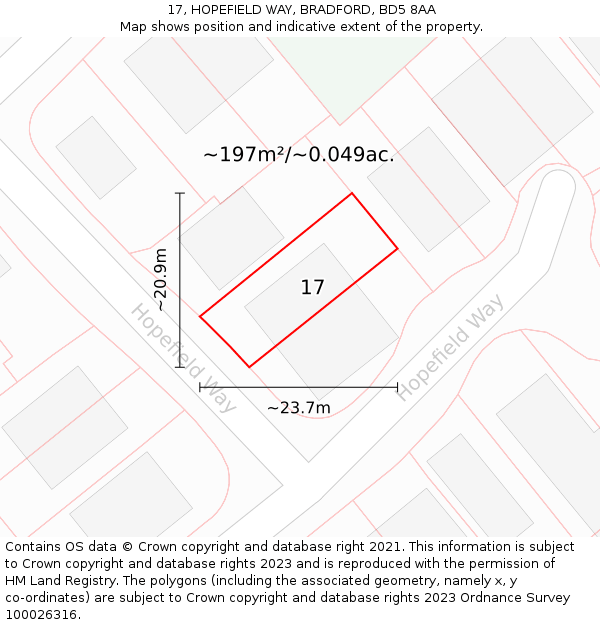 17, HOPEFIELD WAY, BRADFORD, BD5 8AA: Plot and title map
