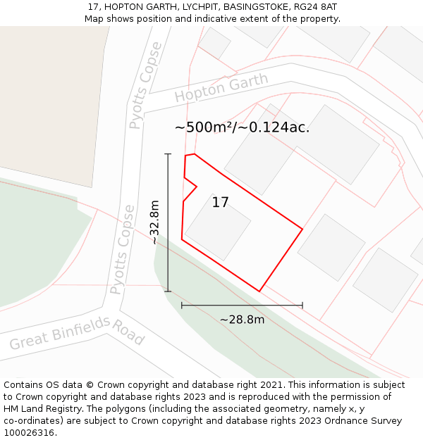 17, HOPTON GARTH, LYCHPIT, BASINGSTOKE, RG24 8AT: Plot and title map