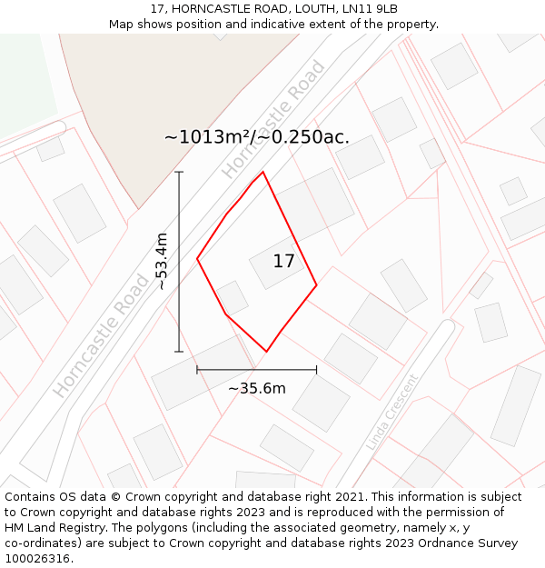 17, HORNCASTLE ROAD, LOUTH, LN11 9LB: Plot and title map