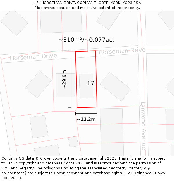 17, HORSEMAN DRIVE, COPMANTHORPE, YORK, YO23 3SN: Plot and title map
