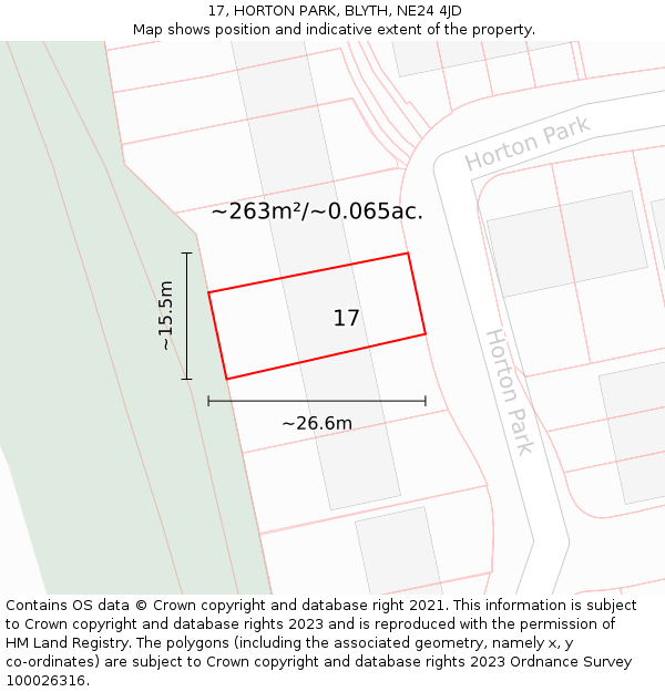17, HORTON PARK, BLYTH, NE24 4JD: Plot and title map