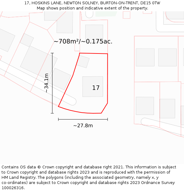 17, HOSKINS LANE, NEWTON SOLNEY, BURTON-ON-TRENT, DE15 0TW: Plot and title map