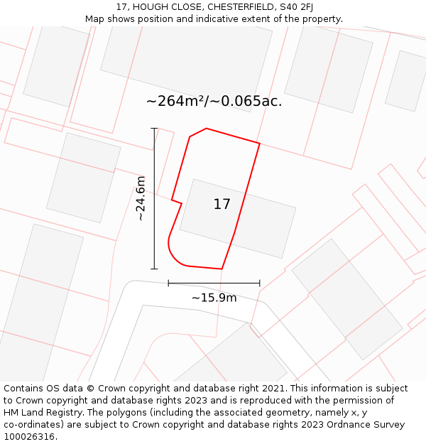 17, HOUGH CLOSE, CHESTERFIELD, S40 2FJ: Plot and title map