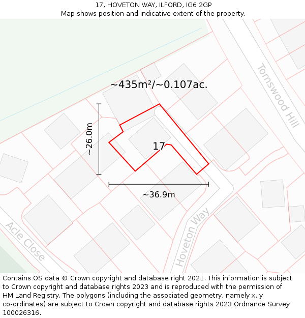 17, HOVETON WAY, ILFORD, IG6 2GP: Plot and title map