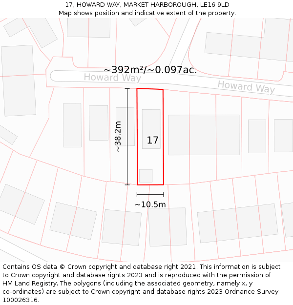 17, HOWARD WAY, MARKET HARBOROUGH, LE16 9LD: Plot and title map