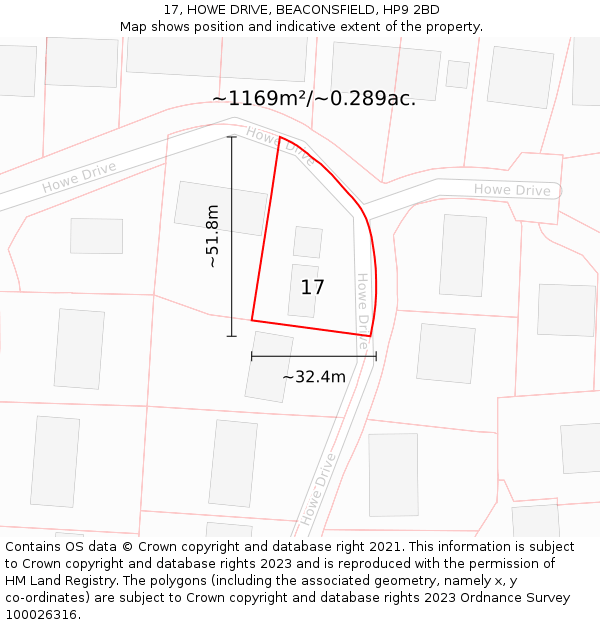 17, HOWE DRIVE, BEACONSFIELD, HP9 2BD: Plot and title map