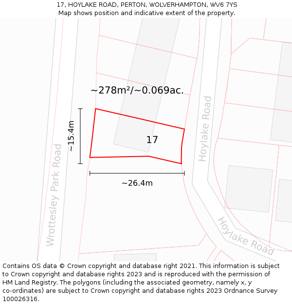 17, HOYLAKE ROAD, PERTON, WOLVERHAMPTON, WV6 7YS: Plot and title map