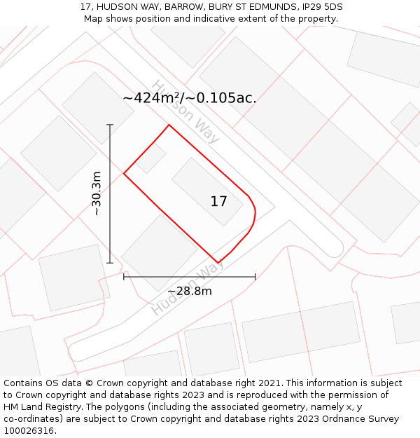 17, HUDSON WAY, BARROW, BURY ST EDMUNDS, IP29 5DS: Plot and title map