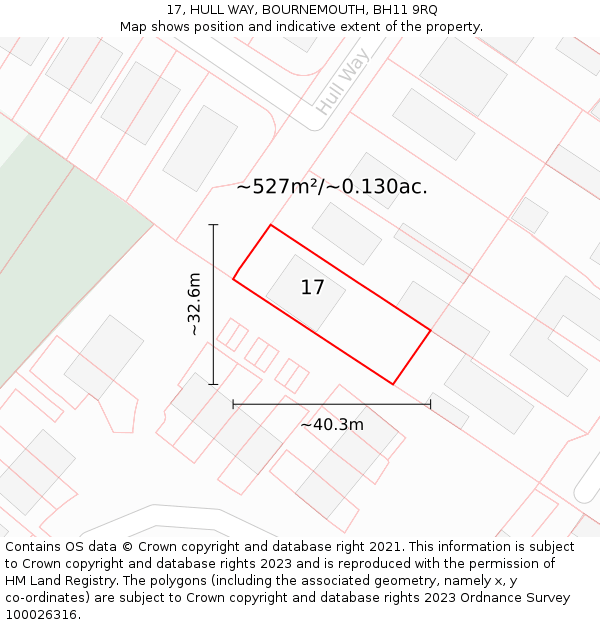 17, HULL WAY, BOURNEMOUTH, BH11 9RQ: Plot and title map