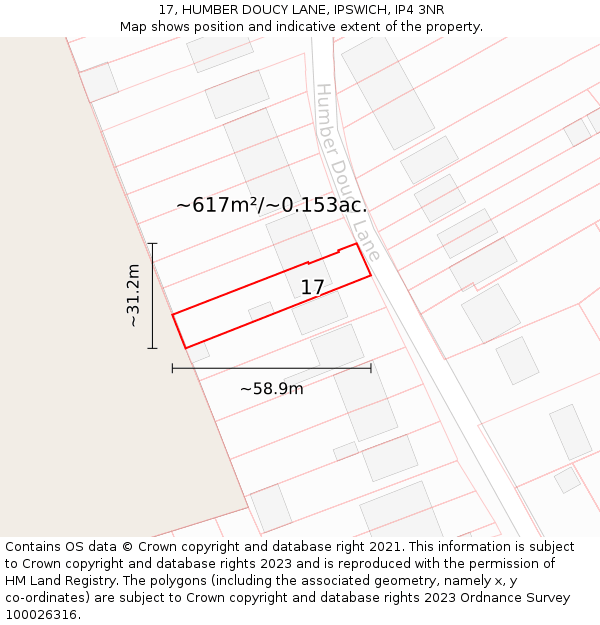 17, HUMBER DOUCY LANE, IPSWICH, IP4 3NR: Plot and title map