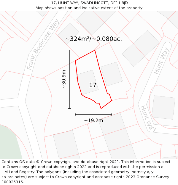 17, HUNT WAY, SWADLINCOTE, DE11 8JD: Plot and title map
