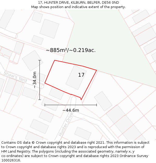 17, HUNTER DRIVE, KILBURN, BELPER, DE56 0ND: Plot and title map