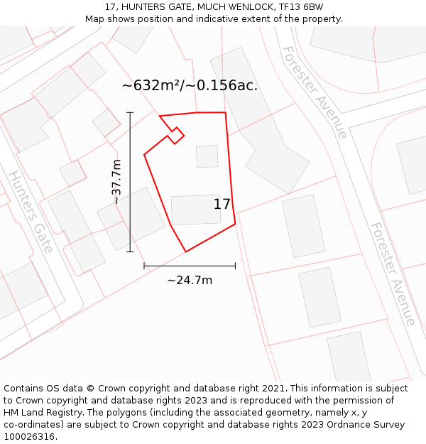 17, HUNTERS GATE, MUCH WENLOCK, TF13 6BW: Plot and title map