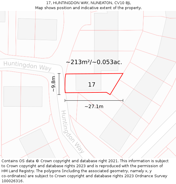 17, HUNTINGDON WAY, NUNEATON, CV10 8JL: Plot and title map