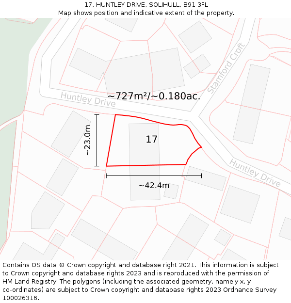17, HUNTLEY DRIVE, SOLIHULL, B91 3FL: Plot and title map