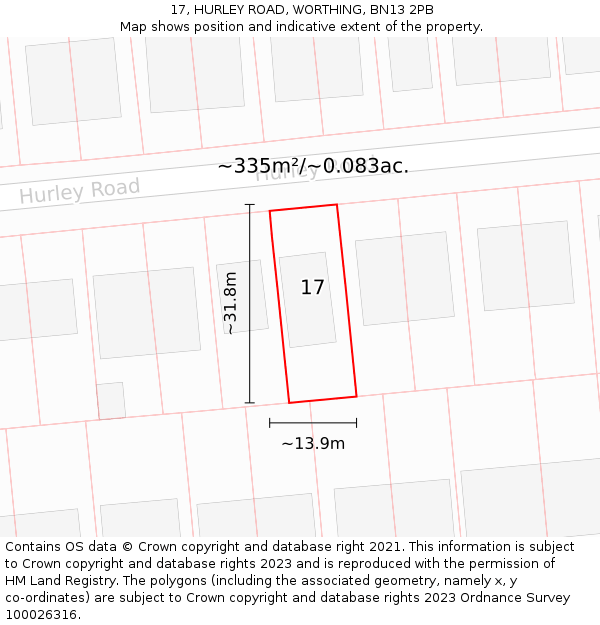 17, HURLEY ROAD, WORTHING, BN13 2PB: Plot and title map