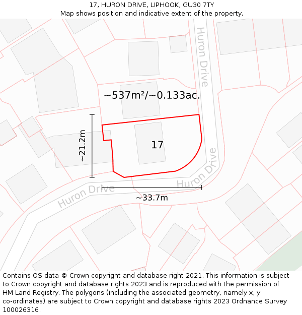 17, HURON DRIVE, LIPHOOK, GU30 7TY: Plot and title map