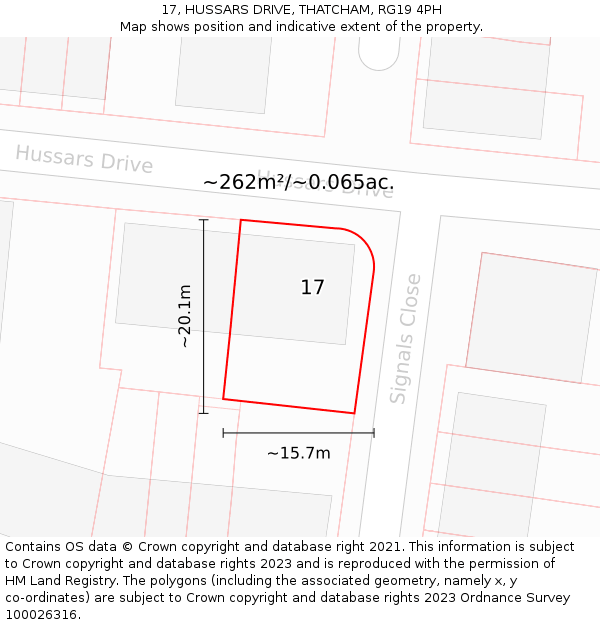 17, HUSSARS DRIVE, THATCHAM, RG19 4PH: Plot and title map
