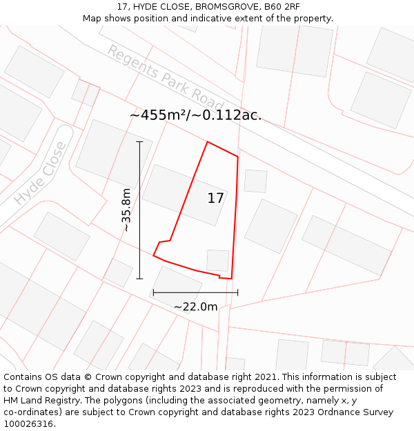 17, HYDE CLOSE, BROMSGROVE, B60 2RF: Plot and title map