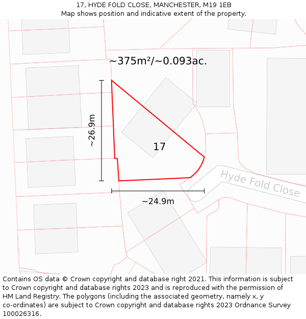 17, HYDE FOLD CLOSE, MANCHESTER, M19 1EB: Plot and title map