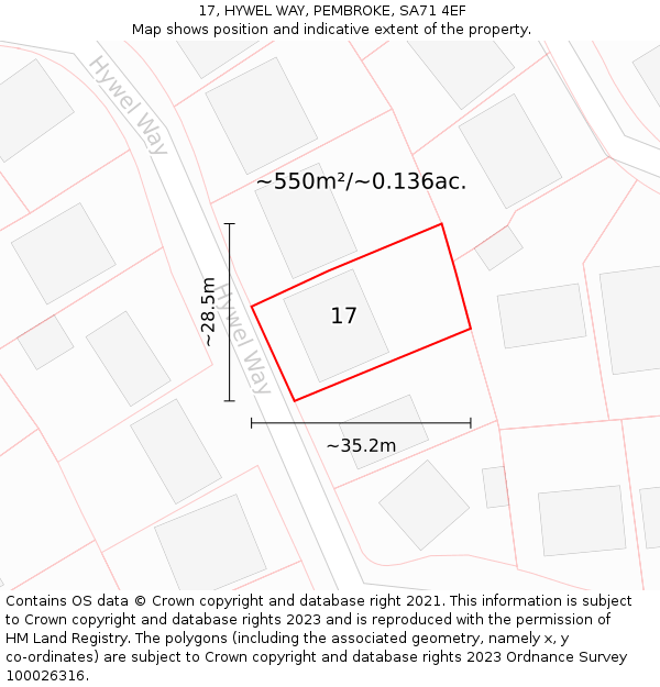 17, HYWEL WAY, PEMBROKE, SA71 4EF: Plot and title map