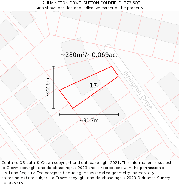 17, ILMINGTON DRIVE, SUTTON COLDFIELD, B73 6QE: Plot and title map