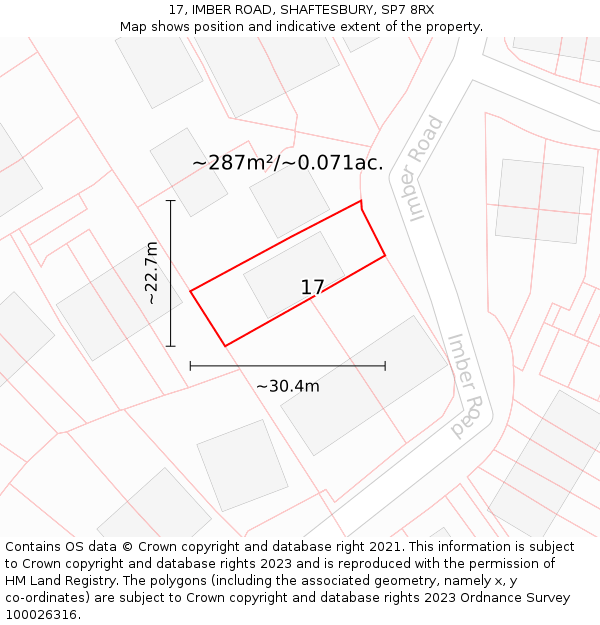 17, IMBER ROAD, SHAFTESBURY, SP7 8RX: Plot and title map